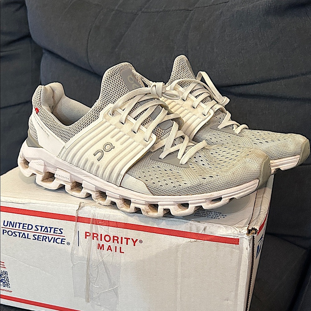 On Cloud Sneakers in Light Gray and White